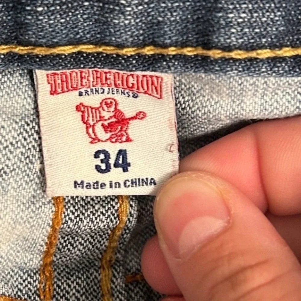 True Religion Mens Section Slim Acid Wash Blue White Denim Jeans Size 34 x 33